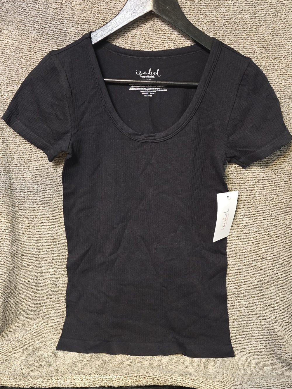 Isabel Scoop Neck Ribbed Short Sleeve Top - Black
